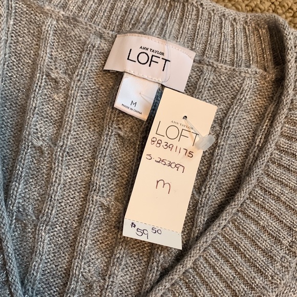 Loft long sleeve v-neck sweater, grey with metallic silver threads.  Sparkly! - Picture 2 of 4
